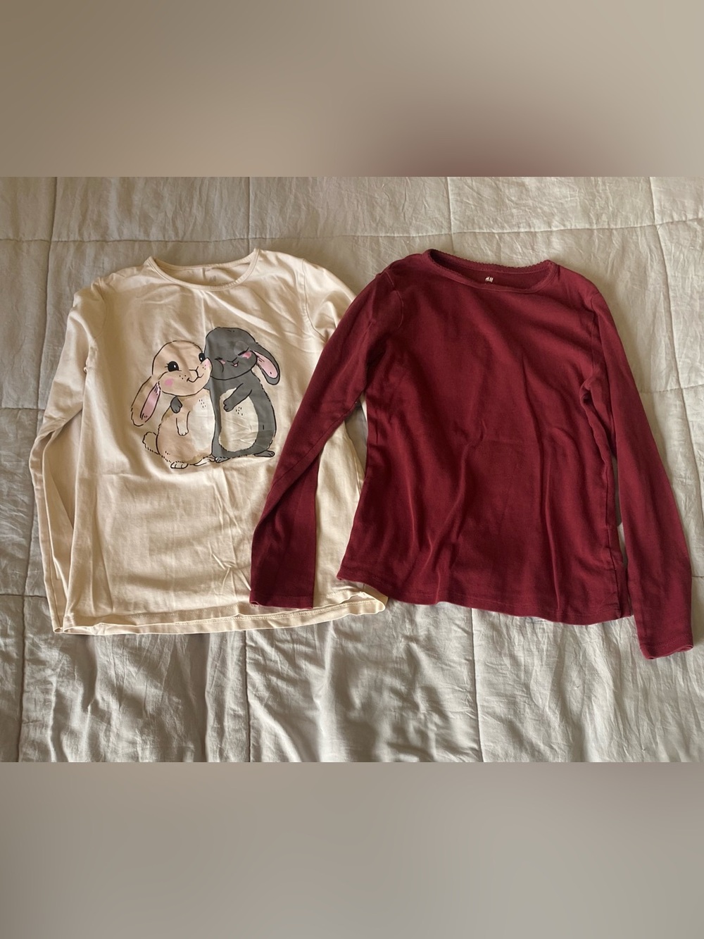 2 H&M Kids Long Sleeve Maroon and beige Tee